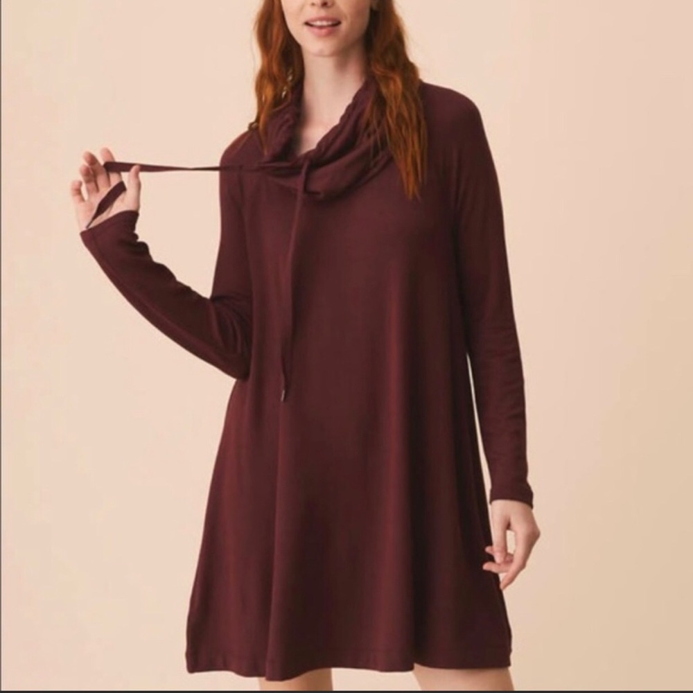 Lou & Grey Cowl Neck Drawstring Tunic Dress | Size Medium